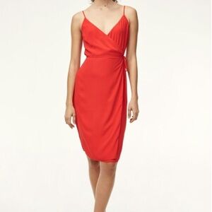 Aritzia Babaton Neval Wrap Dress In Scarlet Flame Spaghetti Strap M Flowy Lined